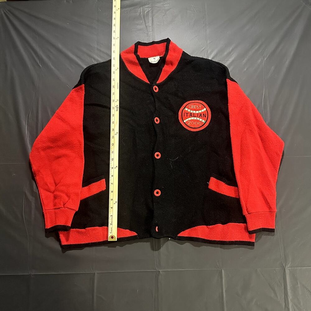 Ostrich Italian 2000 Black Red Knit Varsity Cardigan Sweater Jacket